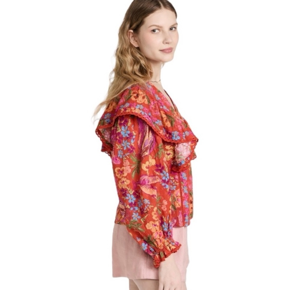 🍌 Farm Rio Spring Bananas Puff-Sleeve Button Down Top – Size Small 🍌 - Picture 2 of 5